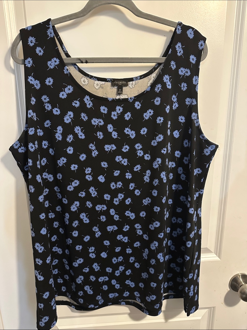 Talbots Black Tank Top with Periwinkle Floral Print